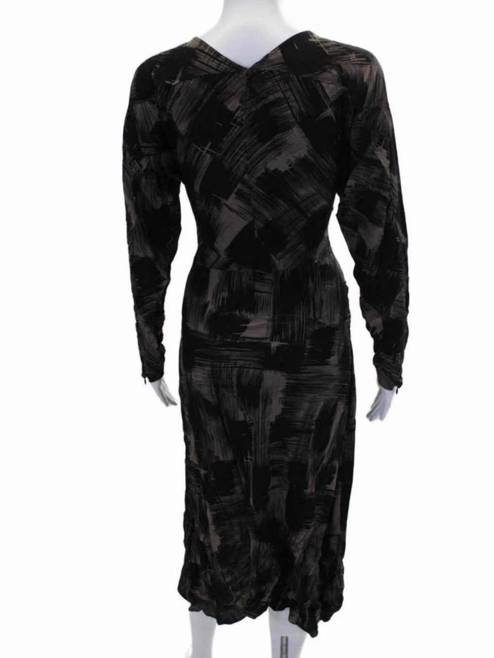 & Other Stories Black and Beige Brushstroke Long Sleeve Midi Dress - Picture 4 of 7